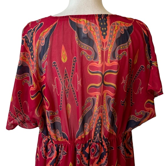 Xhiliration Boho Floral Empire Waist Maxi Dress SZ Large in Red Multi Print - Picture 5 of 7